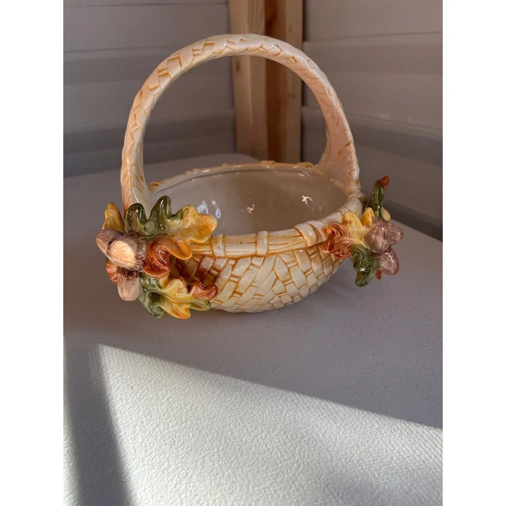 Ceramic Harvest Basket Acorn Leaf Decoration Candy Dish Fall Decor
